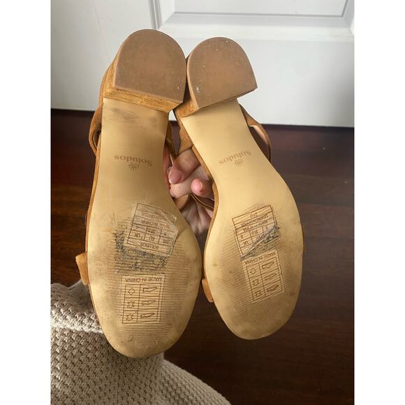 Soludos Ines Walnut Tan Suede Leather Heels Slip On Block Heel Strap Sandals 8 - Picture 9 of 10
